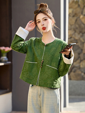 新中式国风提花外套女短款2025春秋新款轻奢高级感小香风减龄上衣，女装短外套，橙子家