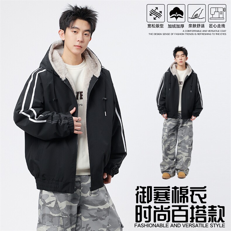 自家图有视频加绒毛领棉衣冬季新款座山雕连帽派克棉服M2556p88,男装棉衣,电商D315