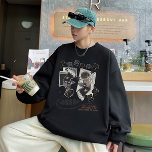 wassup happy圆领卫衣套装男款春秋季潮流美式痞帅上衣帅气两件套图片