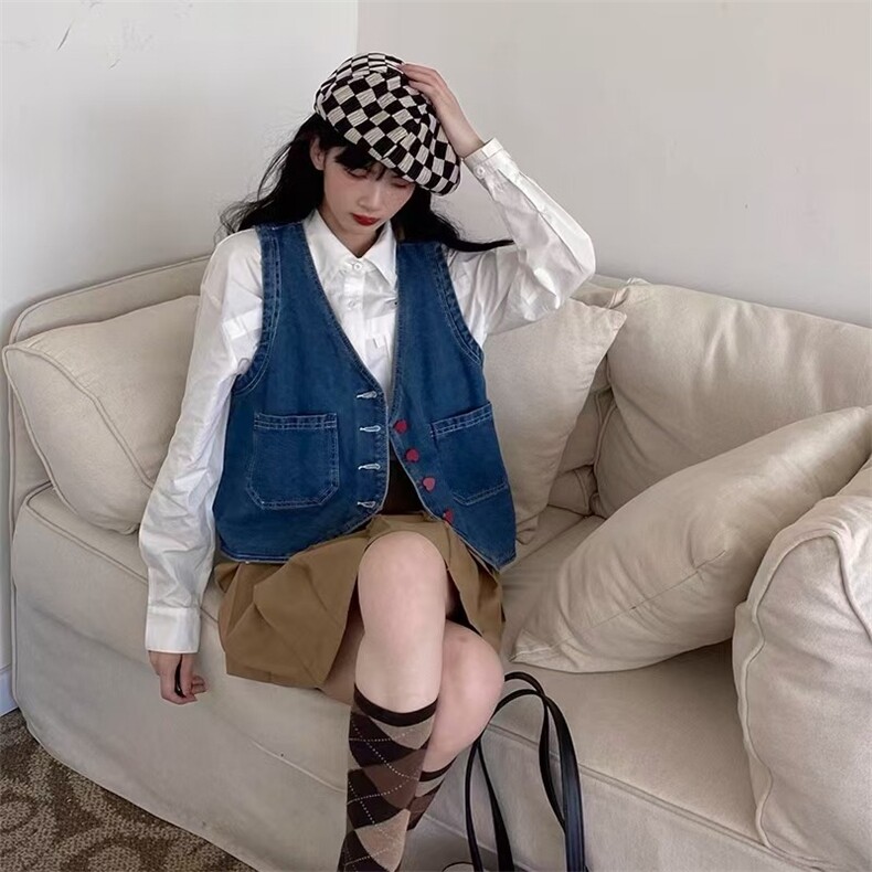 设计感牛仔马甲外套女春夏2025新款别致爱心纽扣宽松短款马夹背心,男装工装外套,星座1210-1