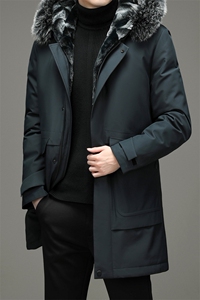冬季新款连帽羽绒中长款厚银狐毛毛领派可克服外套YYYR6801-P530,男装中老年男装,电商B212（原钱塘6029）