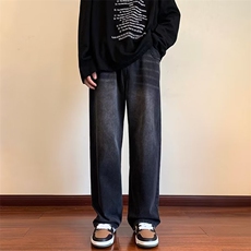 牛仔裤男2023新款冬季美式hiphop复古宽松阔腿直筒裤D8020P43，男装牛仔裤，星座1116-2