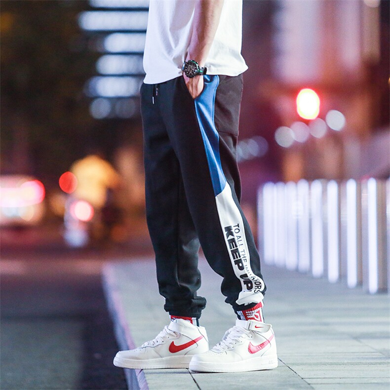 204-K2001-P35春夏日系潮流侧边拼色条纹字母印花束脚运动休闲男,男装休闲裤,星座204
