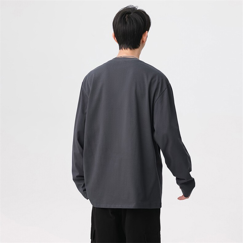 抖音得物高品质260克重磅精梳德绒保暖长袖T恤纯色打底针织衫DR00,男装T恤,电商A486