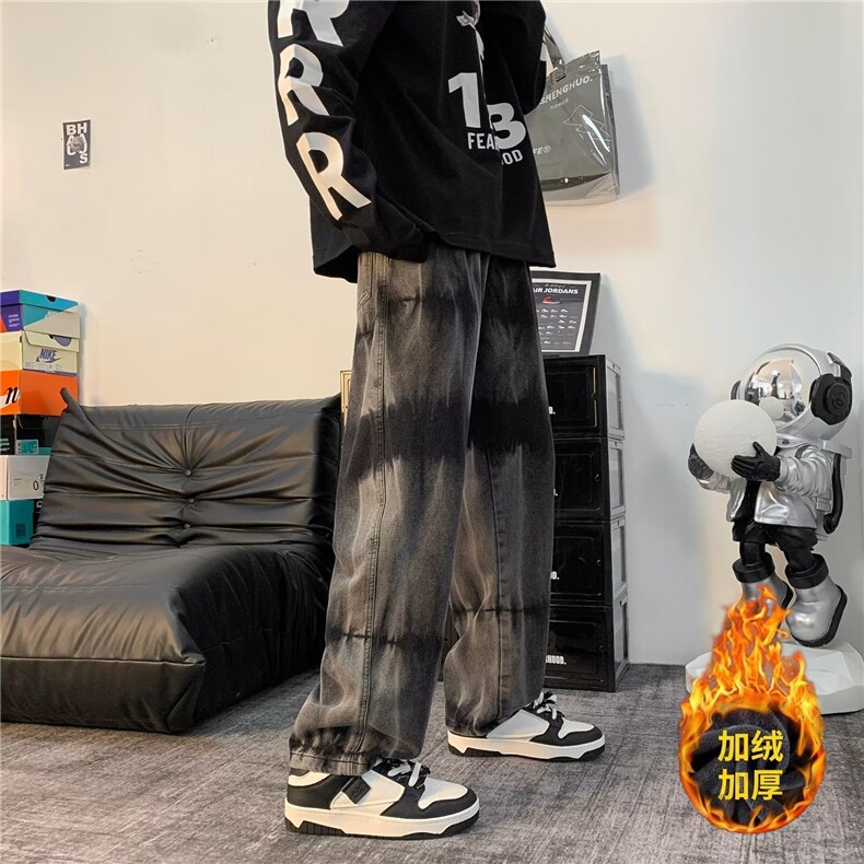 加绒加厚秋季直脚潮长裤宽松直筒男拉链牛仔裤N8805加绒P52,男装牛仔裤,星座1116-2