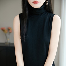 新款2025年春季新款纯色翻领针织无袖背心时尚百搭，女装针织衫/毛衣，皓宇羊绒