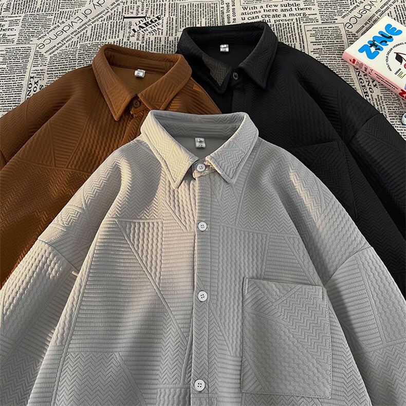 衬衫男秋季新款港风宽松提花长袖大码衬衣CS023-P45，男装衬衫，星座214-3