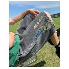 设计感~短裤男夏季新款潮牌痞帅拼接刺绣牛仔潮流宽松休闲五分裤，男装牛仔裤，星座1013