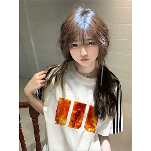 抖音得物高品质二开240克宽松纯棉美式潮牌三条杠织带短袖T恤图片