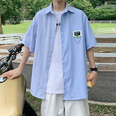XCS222-特P29控58高品质全棉冰丝条纹短袖衬衫港风撞色衬衣，男装衬衫，电商B370