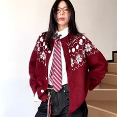 重磅秋冬装北极绒开衫毛衣美式复古休闲圣诞慵懒风提花针织衫外套，男装针织衫/毛衣，电商A486-1