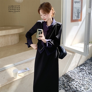 有货新品牛仔拼接领带小西装半裙套装F666-P175-K268图片