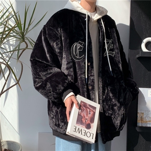 复古刺绣棒球服男秋冬季加厚羊羔毛外套加绒痞帅夹克   W2257-P58图片
