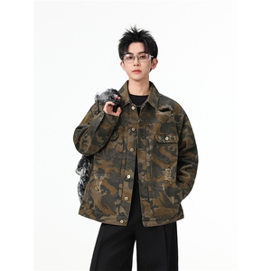 水洗牛仔外套男款春季美式痞帅上衣服宽松休闲工装夹克JK1318-P80图片