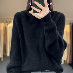2025秋冬新款翻领100%纯羊毛衫女纯色长袖针织毛衣宽松羊绒衫打底图片