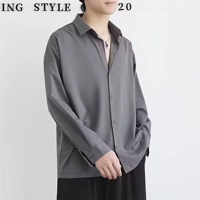 [006]休闲长袖衬衣免烫宽松雪纺垂坠感衬衫男A079-CS2045-P26,男装衬衫,电商A079