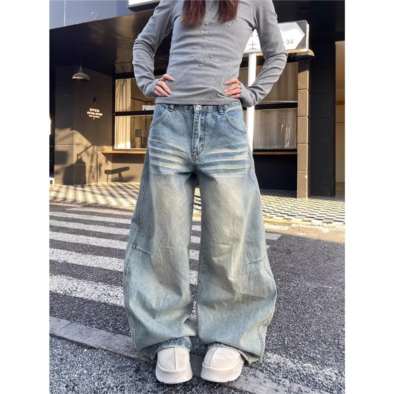 美式复古微喇牛仔裤男春秋cleanfit高街痞帅直筒宽松阔腿长裤子,男装牛仔裤,星座410-6（原星座1304-1）