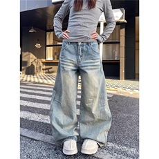 美式复古微喇牛仔裤男春秋cleanfit高街痞帅直筒宽松阔腿长裤子，男装牛仔裤，星座410-6（原星座1304-1）