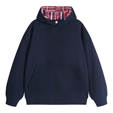 抖音得物高品质美式高街重磅结构设计假两件格子连帽卫衣外套W106，男装卫衣，电商A486