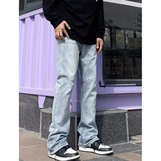 美式高街浅蓝色微喇牛仔裤男vibe宽松直筒显瘦休闲N707，男装牛仔裤，星座1116A（原606A-3）