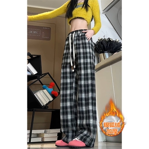 保暖加绒加厚银狐绒直筒拖地格子休闲裤男K5653J加绒-特P35控68图片