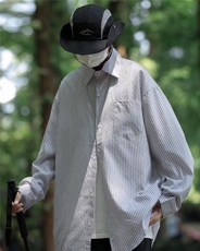 复古条纹衬衫男秋季新款日系潮牌宽松休闲衬衣外套少年感，男装衬衫，星座716-2