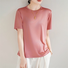 短袖t恤女夏2025年新款醋酸凉感宽松显瘦洋气薄款休闲nis正肩上衣，女装衬衫，暖烁羊绒