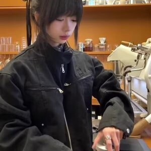 宽松工装外套男秋款复古拉链格子条纹外套AK46 P95图片