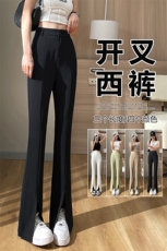 开叉西装裤女夏季新款高腰垂感喇叭裤宽松显瘦休闲微喇裤，女装休闲裤，云美莎专业女裤-全店现货