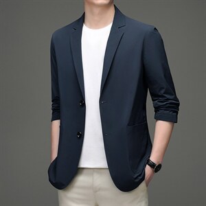 薄款休闲西服男装2023新款秋季时尚宽松上衣男士长袖免烫纯色外套图片