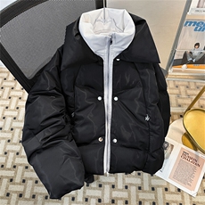 冬季PU皮小众流光亮面加厚宽松外套立领面包服金属纽扣假两件棉衣，男装棉衣，星座505-2（原电商A260-1)