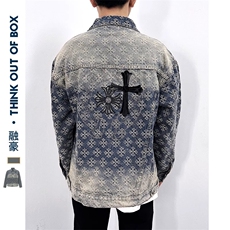 美式高质量重工提花十字架烫钻牛仔外套复古百搭上衣男JK1173-P88，男装工装外套，星座1103-3