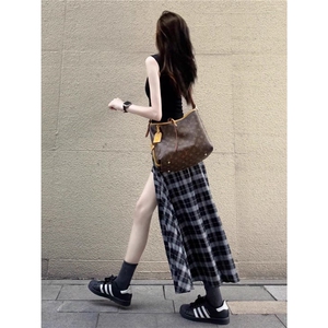 汉服法式不规则黑白格纹半身裙女2025春季新款时尚小个子显瘦裙子图片