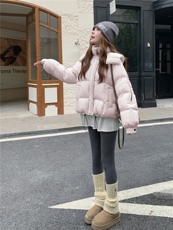 连帽泡芙短款羽绒服外套女冬季2025新款小个子巨好看白鸭绒面包服，女装羽绒服，网红馆