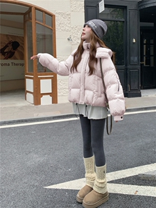 连帽泡芙短款羽绒服外套女冬季2025新款小个子巨好看白鸭绒面包服图片