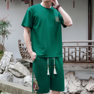 刺绣套装男短裤夏季潮流休闲运动T恤两件套大码A266-TZ7758-P48图片