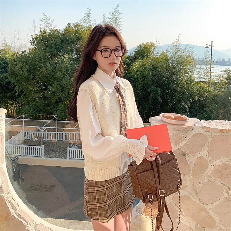 大码300斤坎肩针织马甲男秋冬学院长袖polo领衬衫带领带两件套装2,女装套装/套裙,纯色衣恋