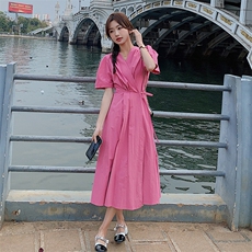法式粉色连衣裙女2025夏季新款气质女神范收腰显瘦温柔风茶歇长裙，女装连衣裙，2C092