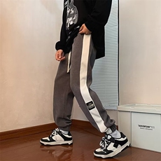 条纹运动卫裤男秋冬束脚裤设计感休闲裤潮牌宽松灯芯绒K2802P32，男装休闲裤，星座1116-2