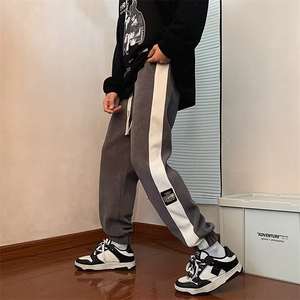条纹运动卫裤男秋冬束脚裤设计感休闲裤潮牌宽松灯芯绒K2802P32图片