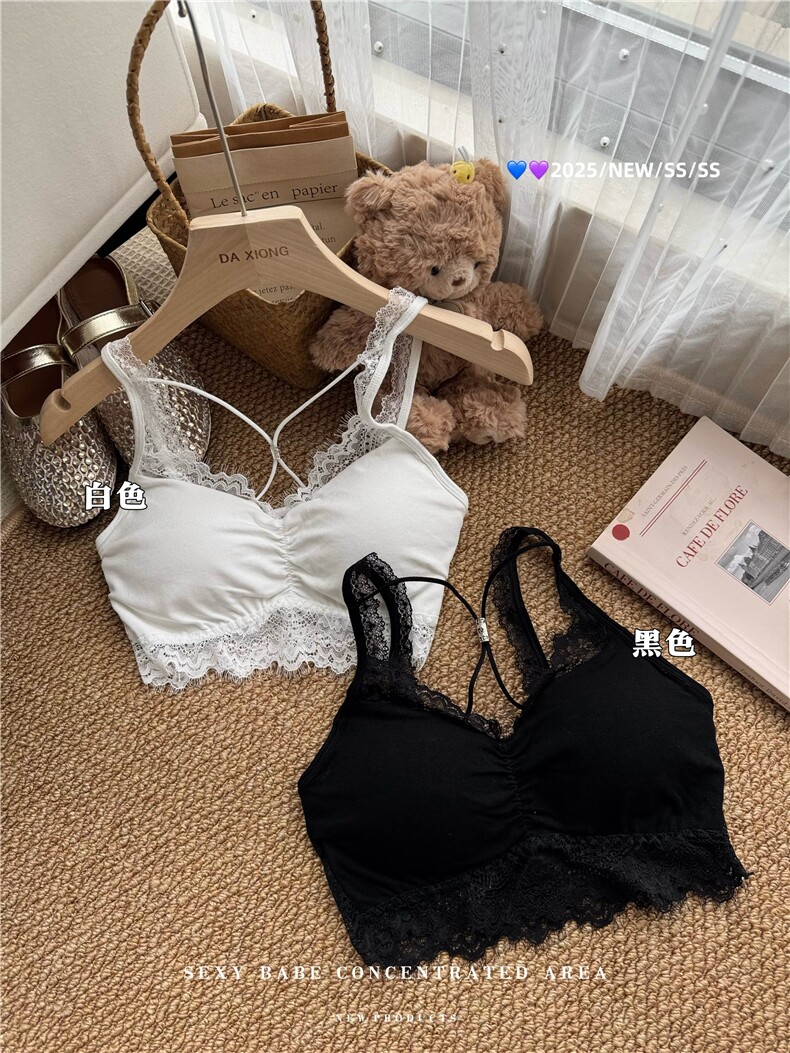 夏季韩版百搭叠穿纯欲系背心蕾丝交叉吊带内搭打底抹胸,女装背心吊带,梦白服饰厂