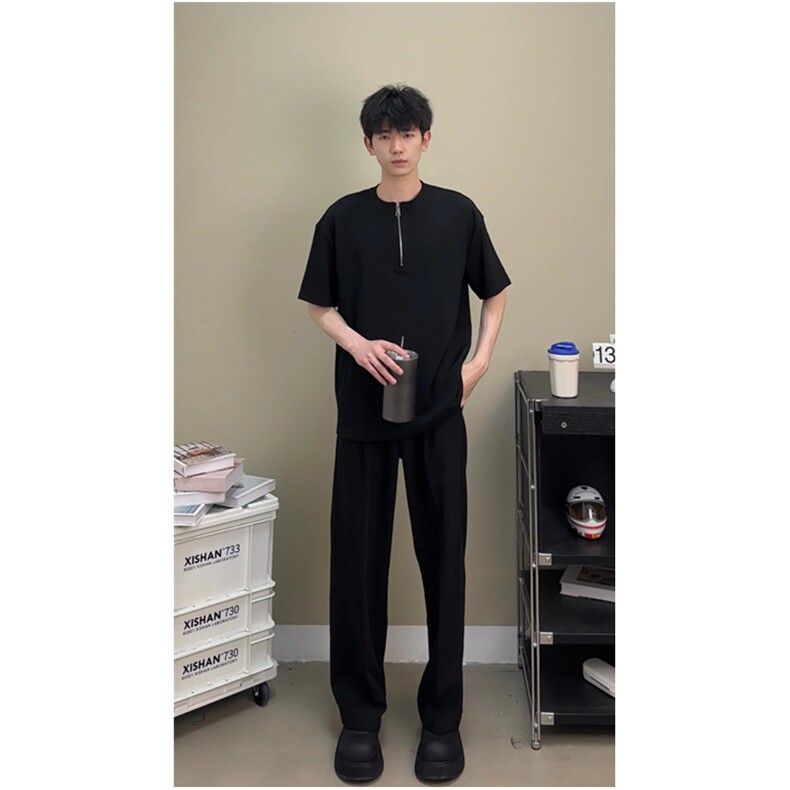 垫肩短袖T恤半拉链设计感半袖打底衫小众男T59网络图,男装T恤,星座1116A（原606A-3）