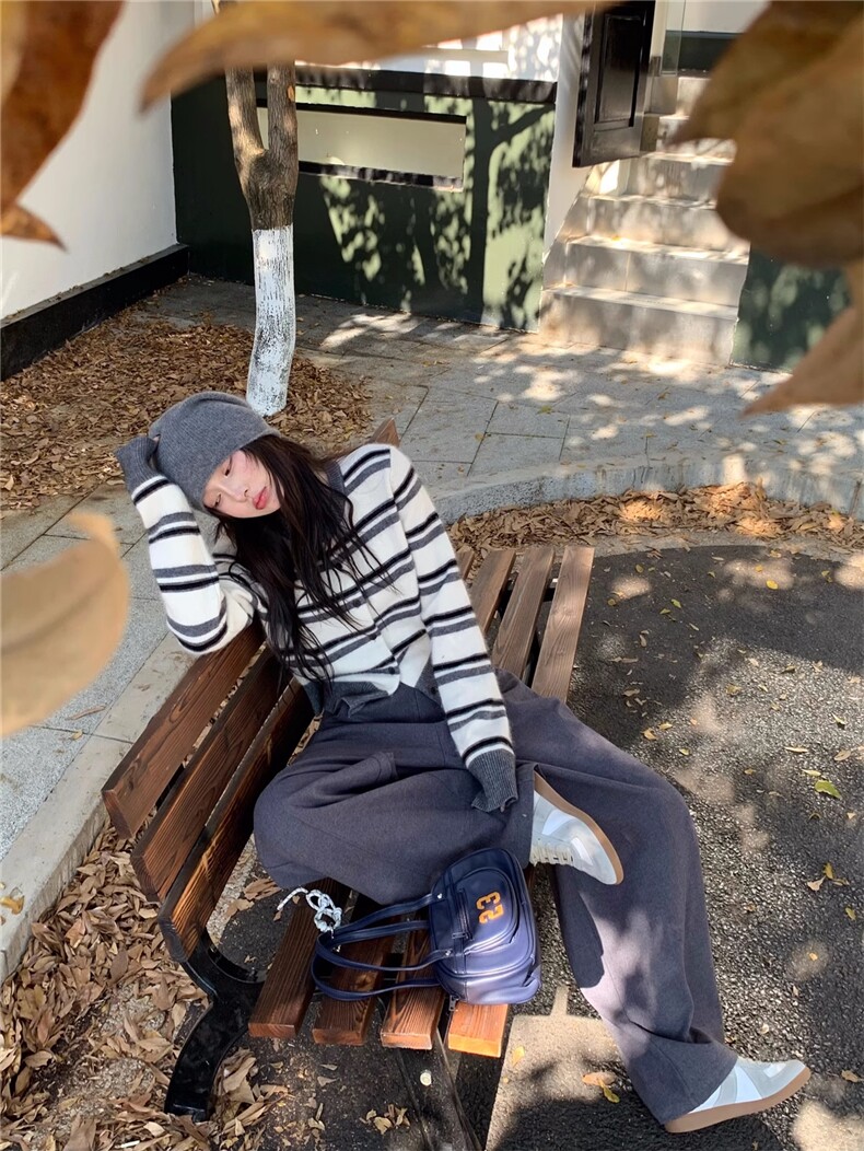 秋季新款针织条纹开衫时尚百搭,针织衫/毛衣,兰叶羊绒