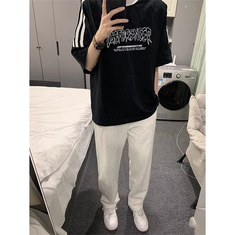 夏季美式高街重磅纯棉三条杠织带撞色男女短袖T恤ZD649-特P30图片