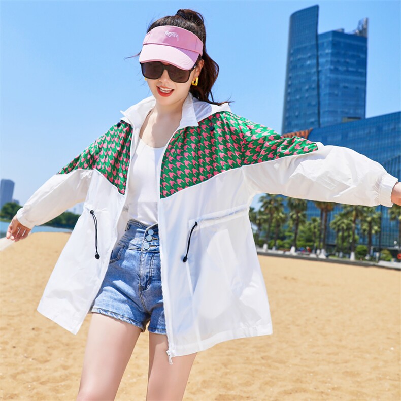 透气防晒衣女款夏季2025新款薄款罩衫宽松印花大码百搭防晒服外套，女装防晒衣，帛香坊