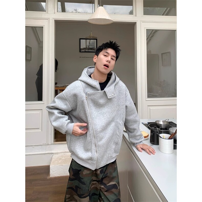 美式开衫卫衣男春季不规则设计感连帽外套潮牌帽衫AY185-P69,女装短外套,星座208-5