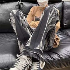 欧美vibe风裤子oversize晕染渐变牛仔裤美式男阔腿裤N0607-P45，男装牛仔裤，星座308B-1