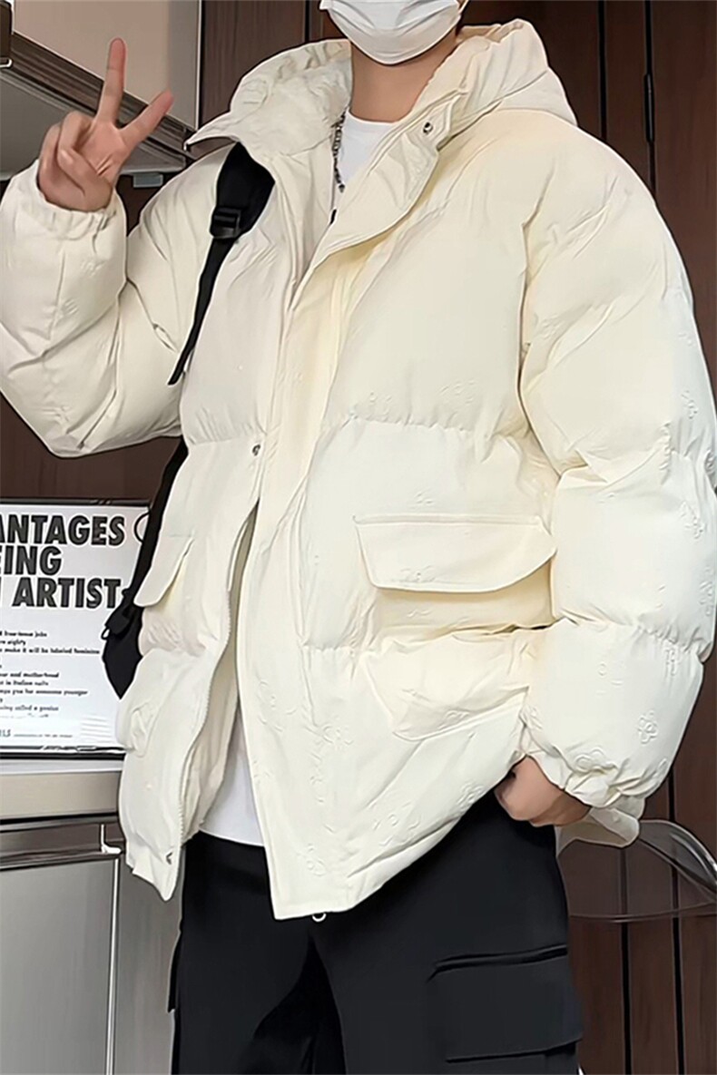 羊羔绒提花棉服男款冬季潮牌高级感连帽外套加厚保暖工装面包棉衣,男装棉衣,电商A141