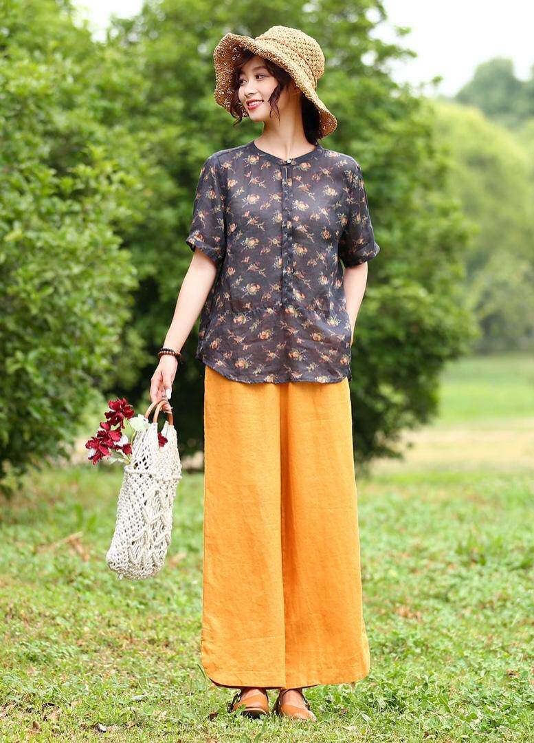 现货2021新款纯亚麻百搭气质直筒阔腿裤，女装，美诗欧 Missorly