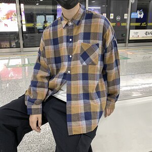 夏季ins港风复古格子宽松衬衫潮流宽松百搭薄款上衣W1203-P32图片